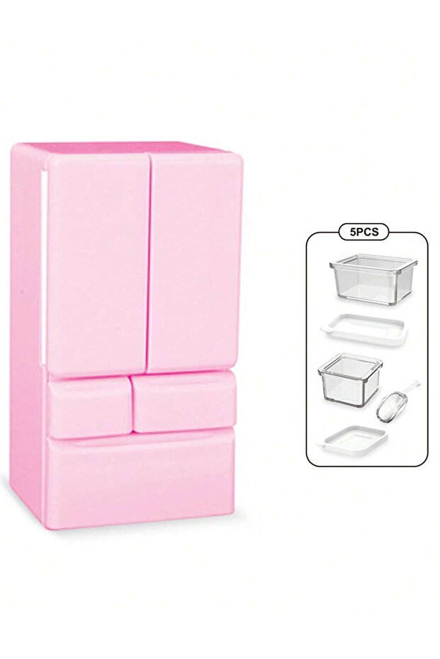 Pink Party Decor Miniature Fridge - Double Door Tiny Refrigerator Model - Kitchen Scene Furniture -