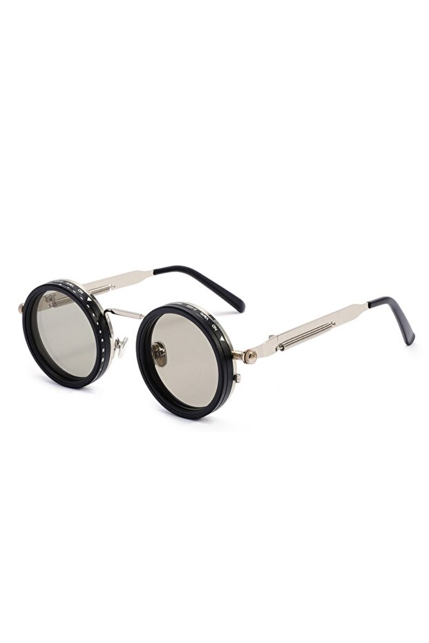 Silver no Case Punk ND9 Anti-UV Sunglasses Round Retro Adjustable Dimming Sunglasses with Glasse Cas