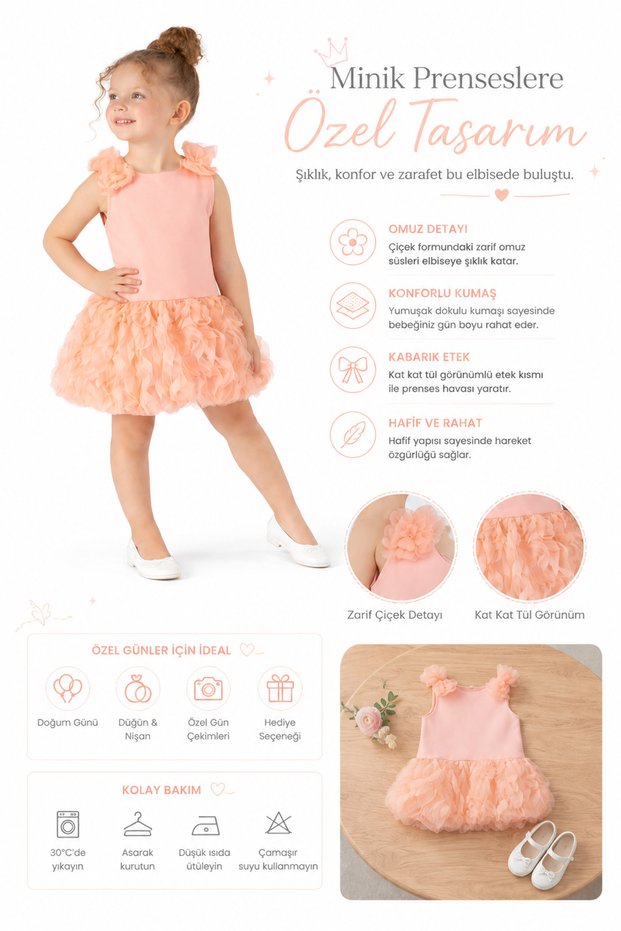 Girl's Tulle Ruffle Detailed Evening Dress Birthday and Special Occasion Dress
