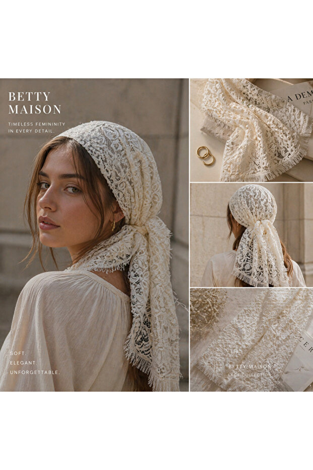 Betty Bands White Lace Bandana – Bohemian Scarf, Shawl, Belt Hair Accessory