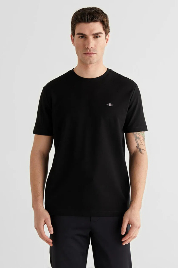 Men's Black Crew Neck Regular Fit Logo T-Shirt