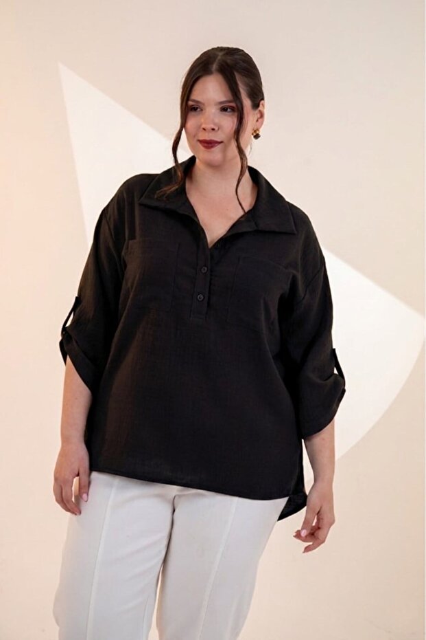Women's Plus Size Pocket-Button Detailed Shirt