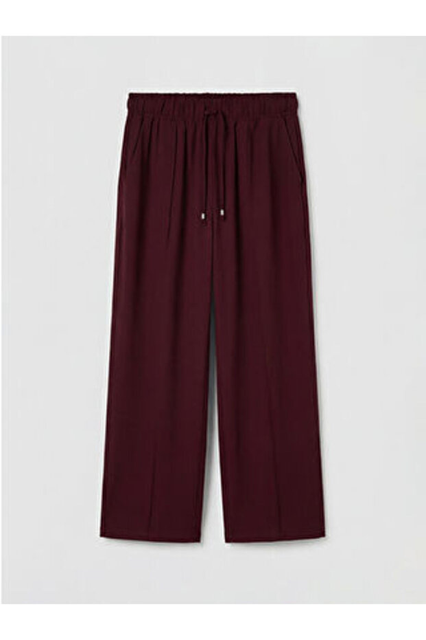 Burgundy Elastic Waist Women's Trousers