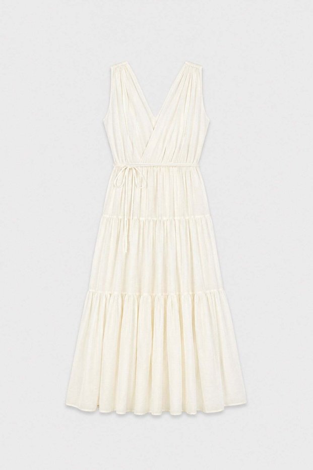 Ecru Voile Cotton Women's Midi Dress
