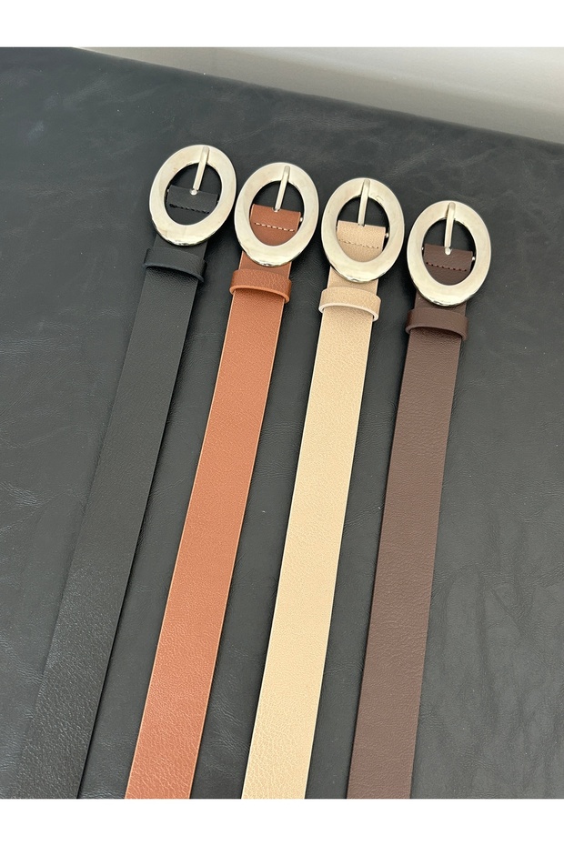 4-Piece Macro Oval Silver Buckle Belt Jacket Belt Dress Belt Trouser Belt