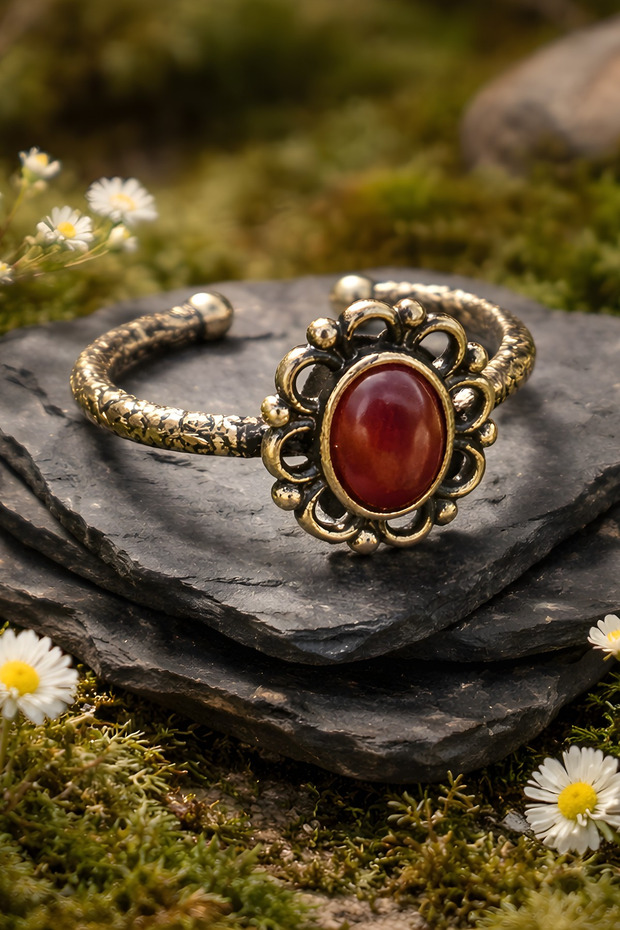 Pure Copper Ring Red Agate Adjustable Multi-Quality Trend Fashion