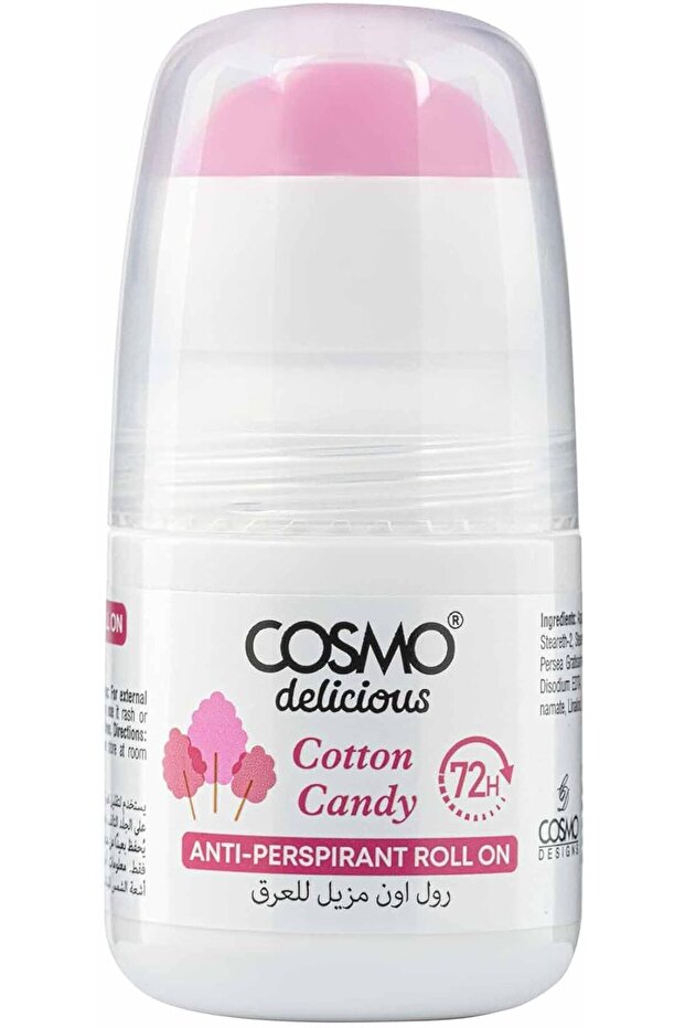 Cosmo Delicious Pink Cotton Candy Anti Perspirant Roll On 50g, 72 Hours Odor & Sweat Protection, Ref