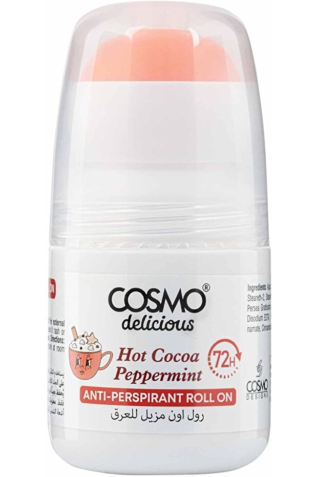 Cosmo Delicious Hot Cocoa Peppermint Anti Perspirant Roll On 50g, 72 Hours Odor & Sweat Protection