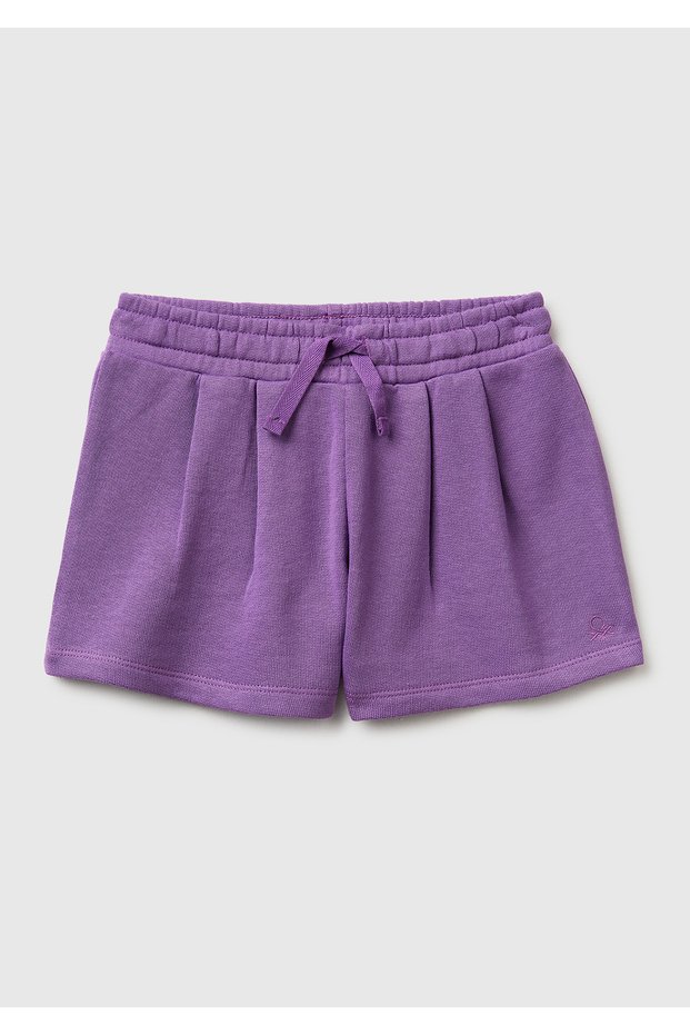 Girl's Purple Logo Embroidered Drawstring Waist Shorts
