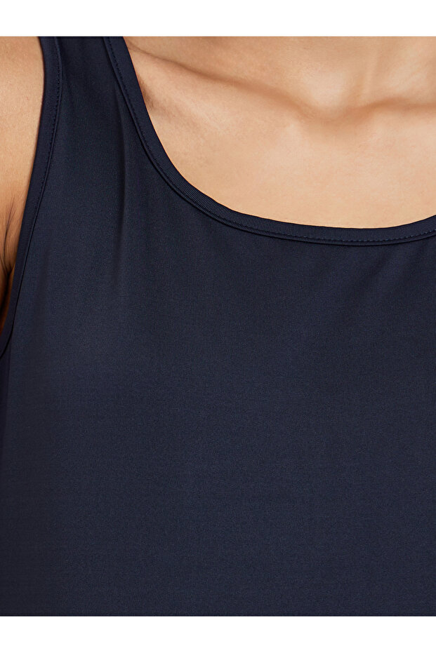 Blue Solid Round Neck Cami Top - 4