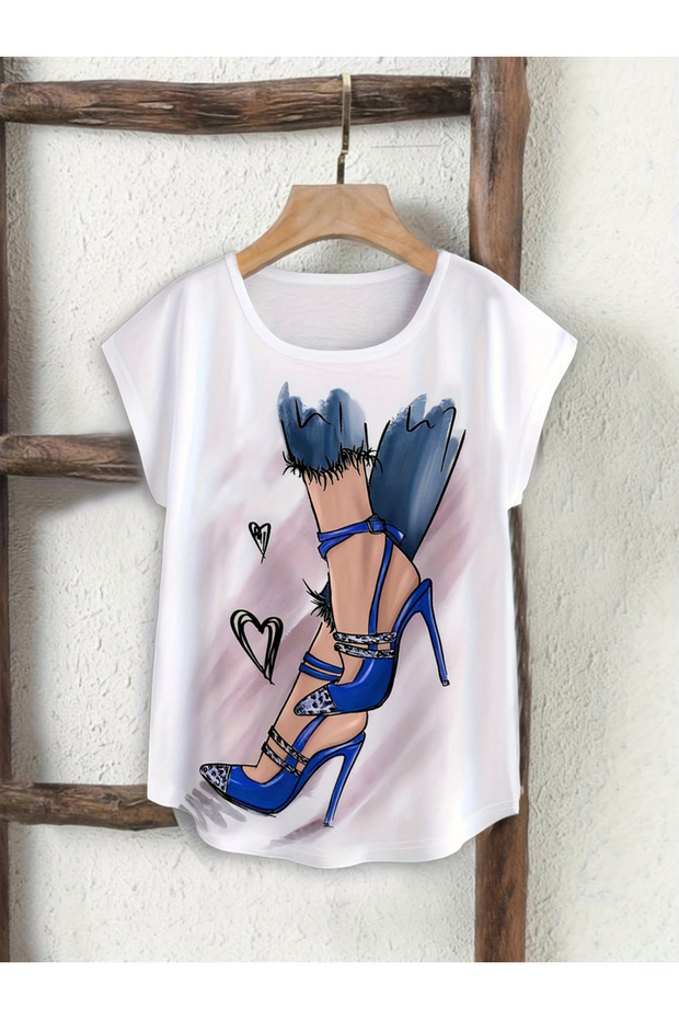 White Graphic Print Round Neck Short Sleeve T-Shirt