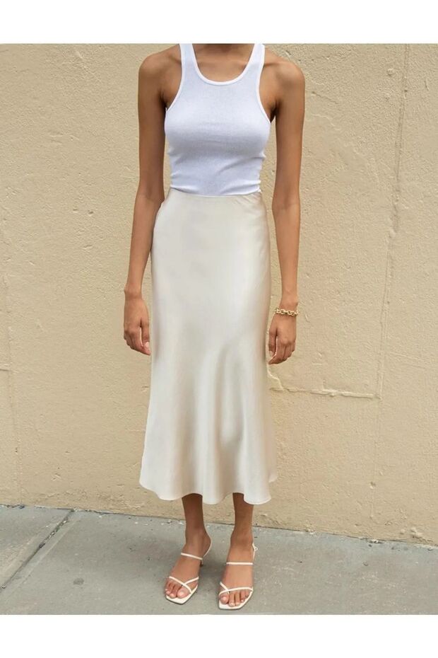 Women's Cream Satin Skirt