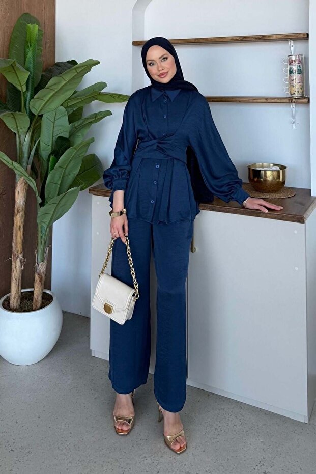 Zafira Belt Detailed Suit Navy Blue