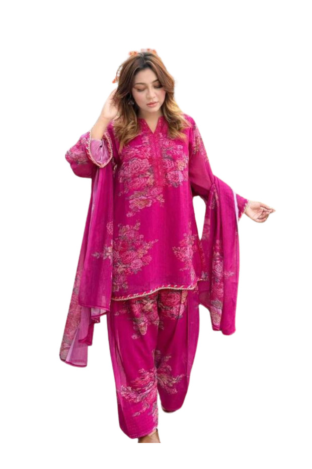 Pink Faux Georgette Printed Farshi Pant Set with Dupatta - HRT7509 | Pink