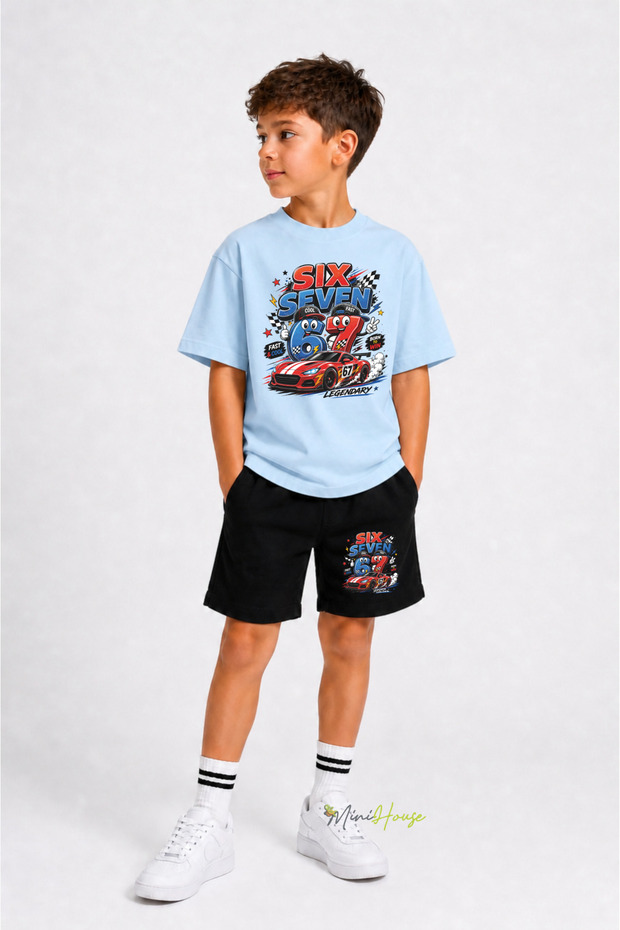 67 Printed Six Seven Car Shorts T-Shirt Set