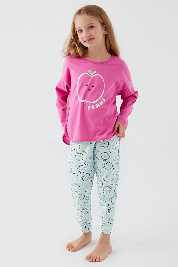 Girl's Pomme Apple Cotton Comfortable Fit Long Sleeve Pajama Set