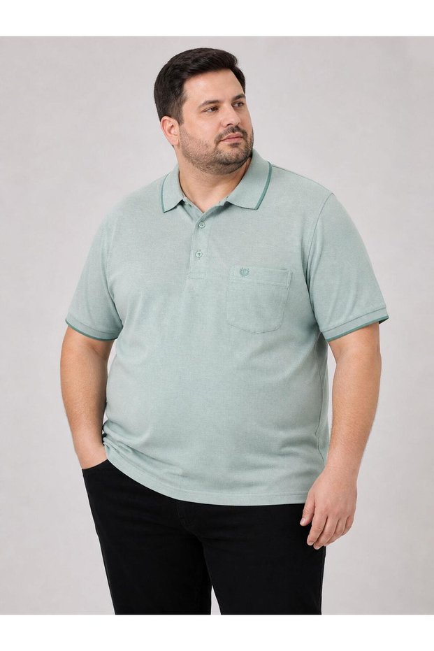 Big Size Men's Collared Short Sleeve Pocket T-Shirt 7645