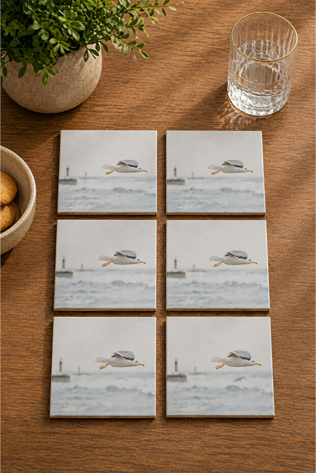 Abstract Nature Seagull Bird Landscape Themed Set of 6 Coasters - Uv Printing Mdf - 10X10 cm