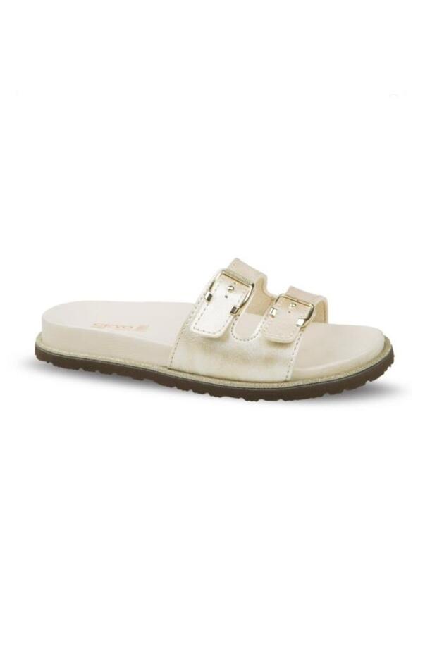 9988-13 Women's Silvery Double-Strapped Buckle Slippers