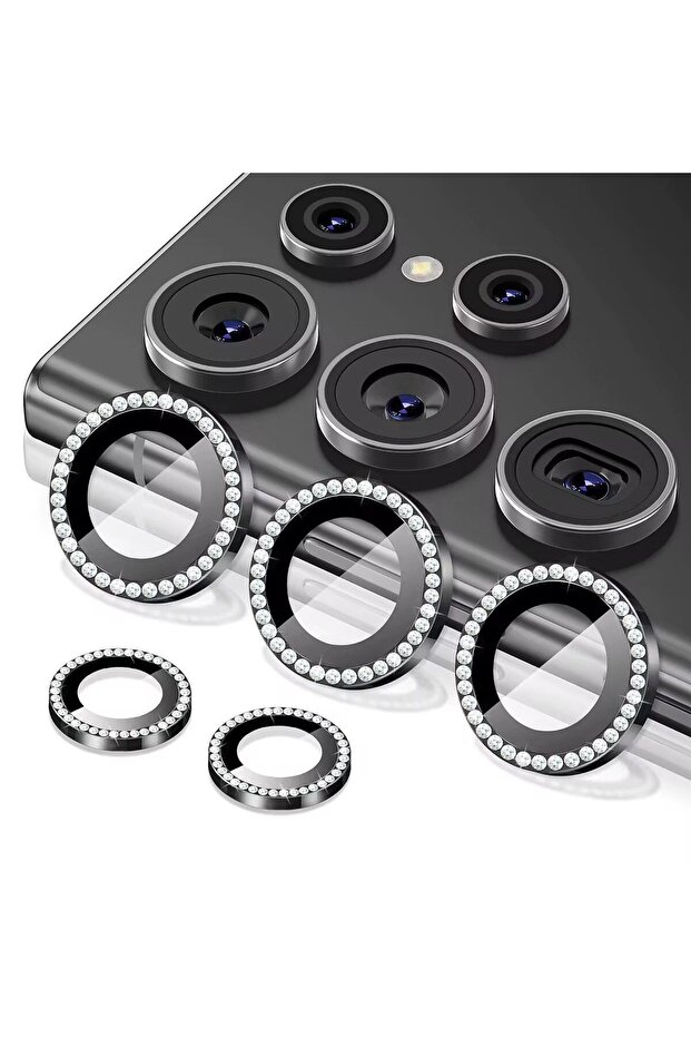 Samsung Galaxy S26 Ultra Compatible Shiny Camera Lens Protector with Stone Finish Glass and Frame Camera Protection Lens