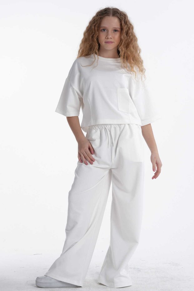 Girl's Pocket Detailed Short Sleeve Top and Bottom Set