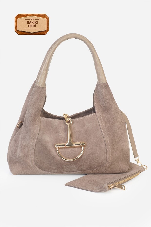Nora Genuine Suede Shoulder Bag with Metal Buckle