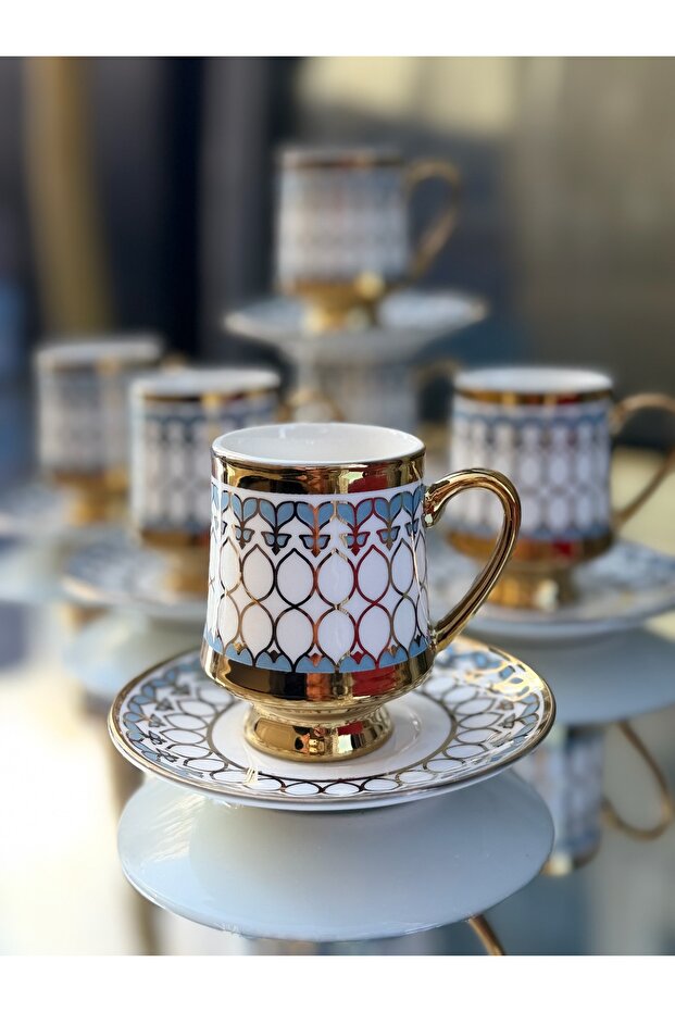 6-Person Porcelain Sky Gold Coffee Cup Set
