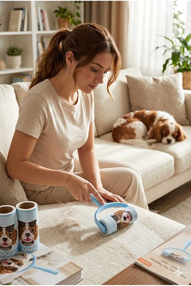 Paw Patterned Feather Collection Roller Set with 2 Refills - 60 Sheets X 3 Pieces