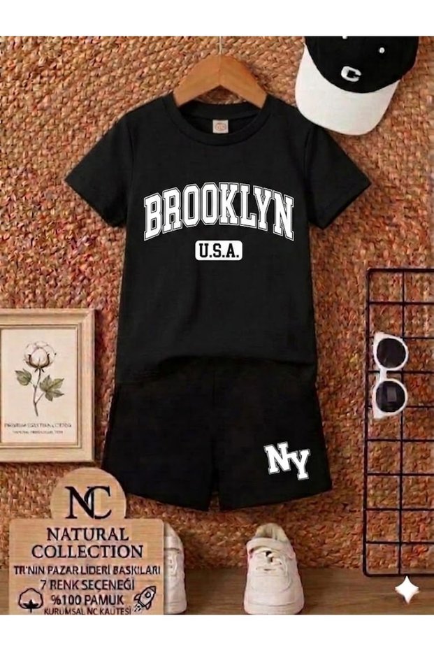 Summer Children's T-Shirt Shorts Unisex (Brooklyn Usa Print)
