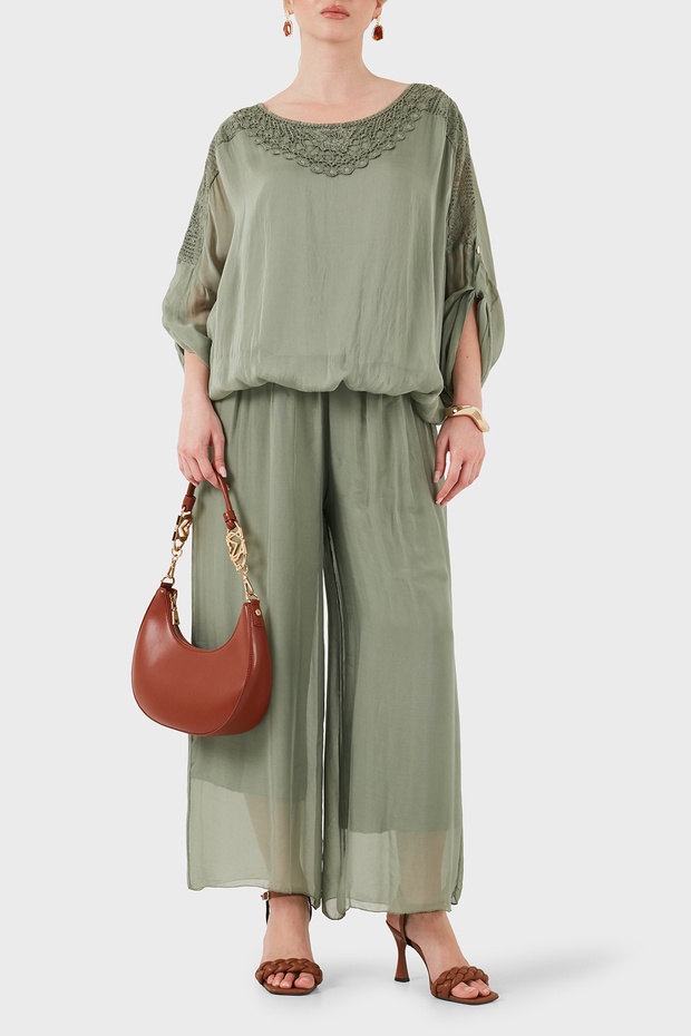 Silk Blend Relaxed Fit Flowy Wide Leg Trousers Pants 690O15