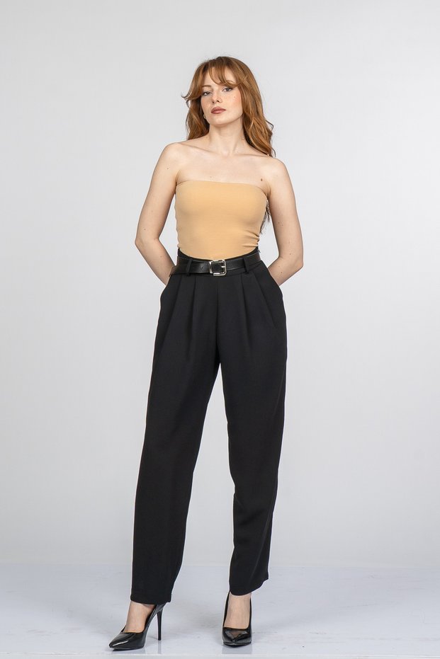 Women's Summer Black Monsere Elastic Waist High Waist Narrow Leg Pants Stylish Daily Comfortable 30375