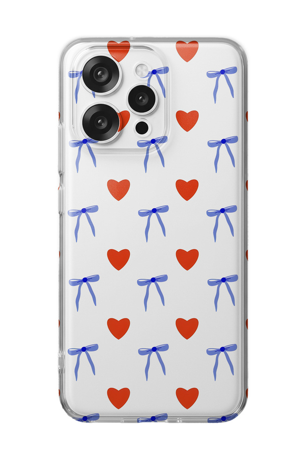 Oppo Reno 15 / 15F Compatible Heart and Ribbon Pattern Transparent Phone Case