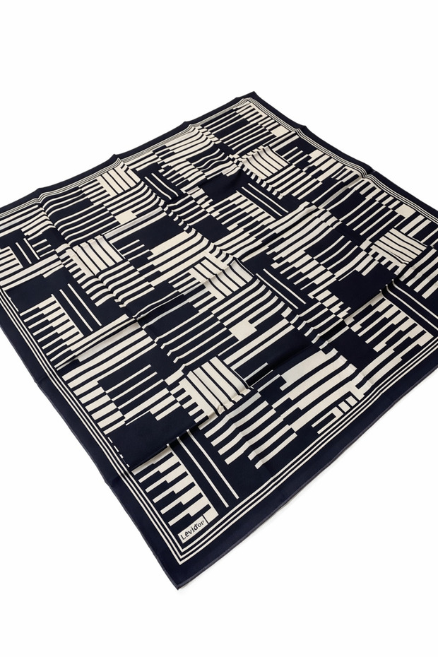 Tivil Pure Silk Scarf Ist 2864-2 Navy Blue Striped Pattern