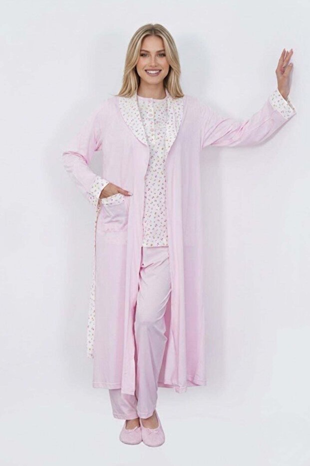 Mecit 6397 Pink Women's Long Robe Pajama Set