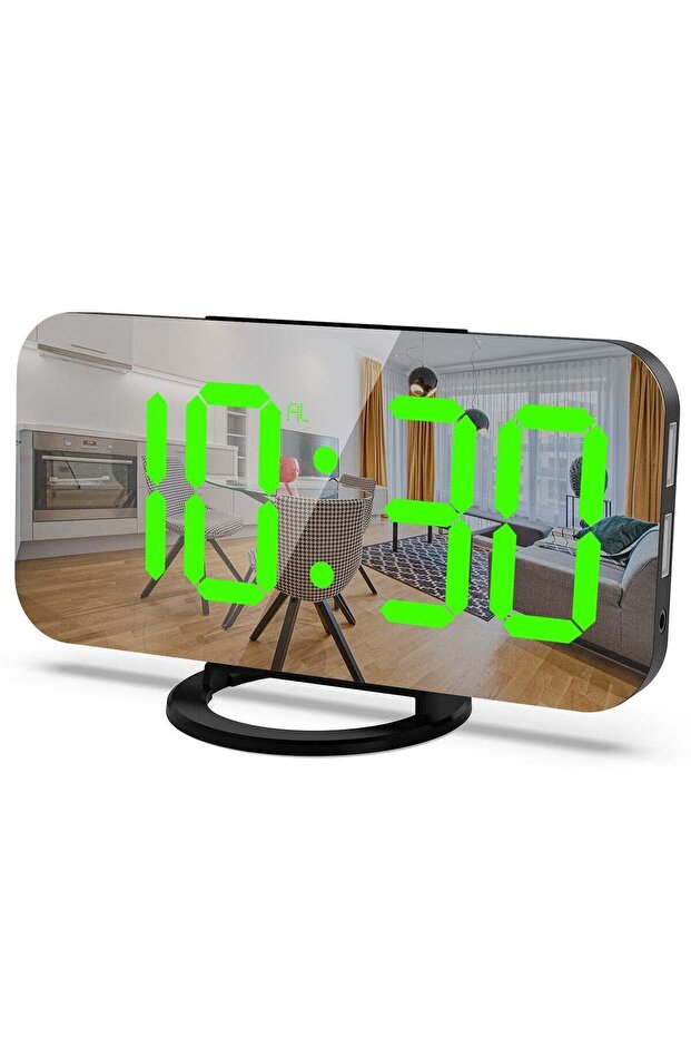 LED Digital Alarm Clock, Mirror Electronic Clock, Large 6.2" LED Display with Light Sensing Dimming Mode