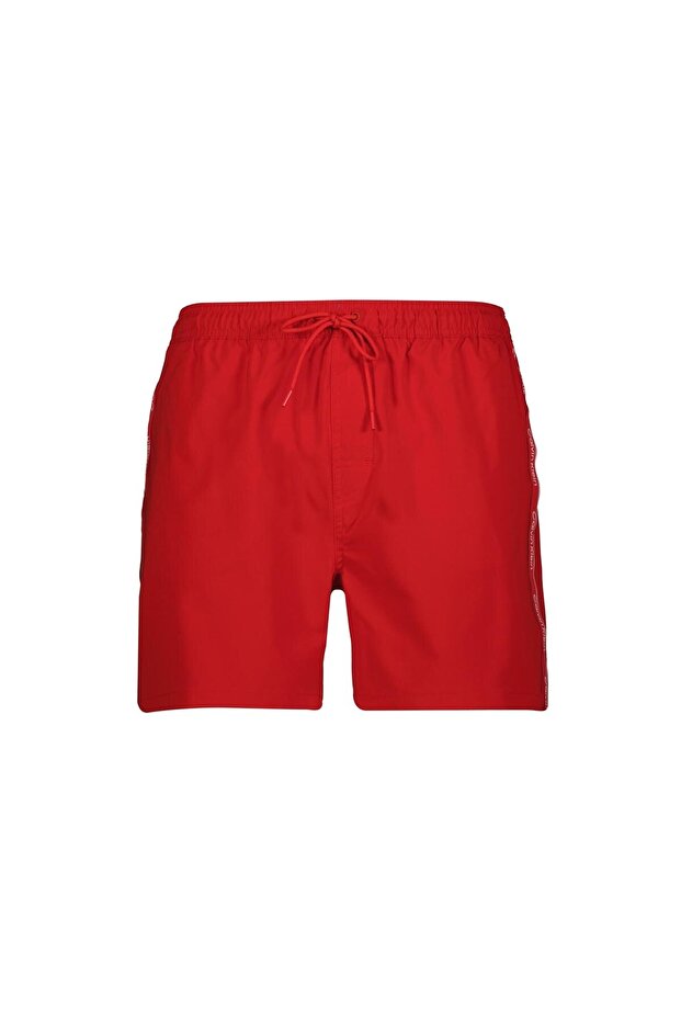 Men's Regular Fit Red Swim Shorts with Logo Stripes on the Sides