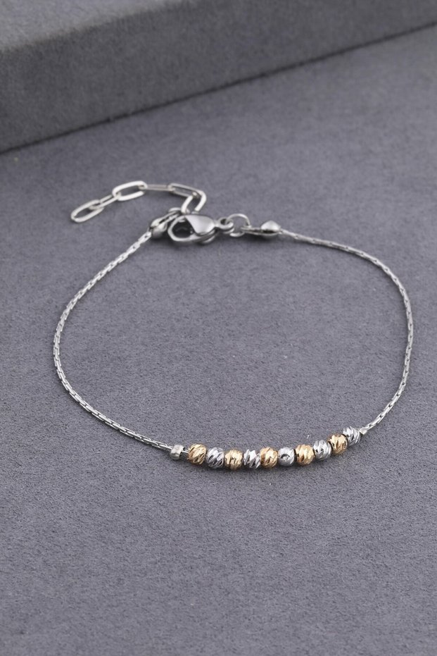 Stainless Steel Silver Special Minimalist Design - Steel Gold Stone Detail - Bracelet