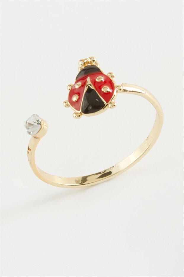ILKESHOP خاتم مينا على شكل خنفساء (02644) مرصع بالأحجار - أصفر