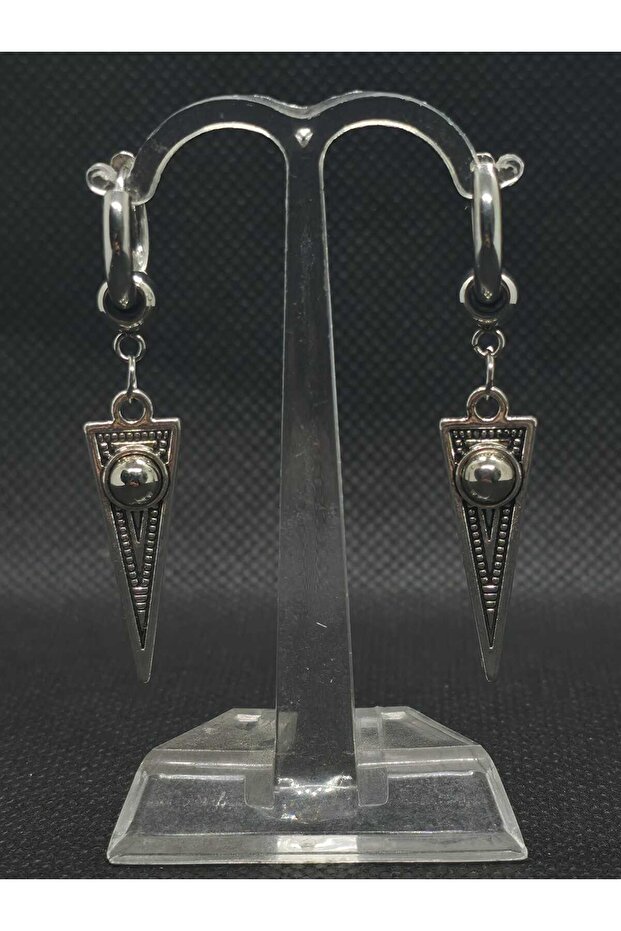 Triangle Model Celtic Viking Traditional Authentic Design Hoop Dangle Steel Earrings Jewelry Accessory Suitable for Daily Use