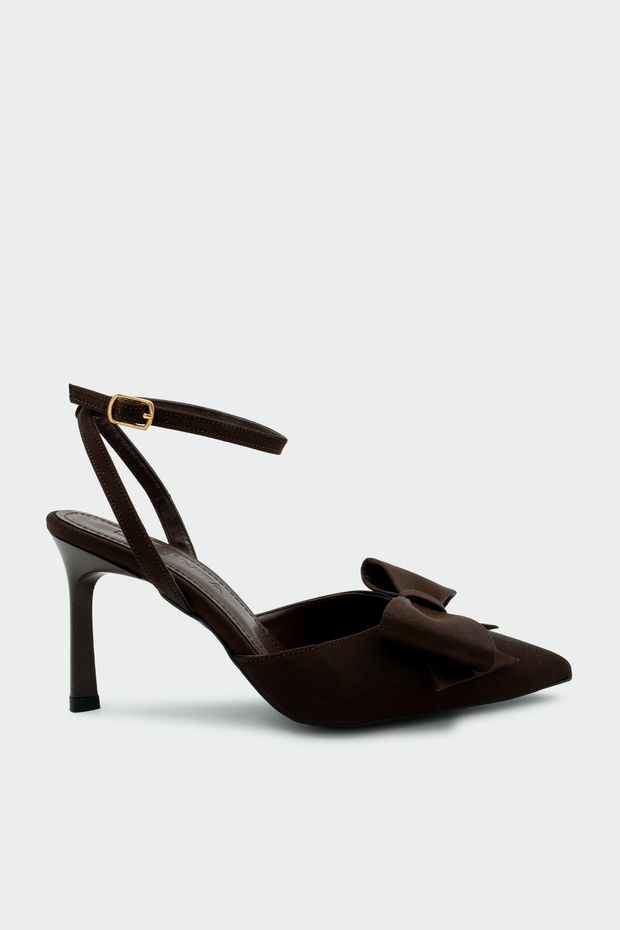 Glori Bow Detailed Women's Bitter Brown Heeled Shoes