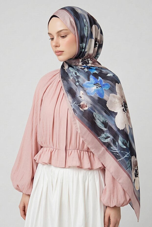 Magnolia Pattern Powder Soft Cotton Shawl
