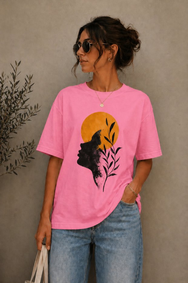 Abstract Female Silhouette Printed Unisex Oversize T-Shirt – Cotton Crew Neck Casual T-Shirt