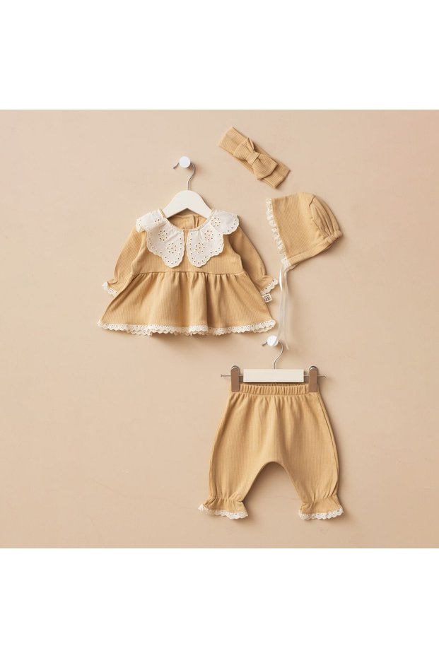 Baby Girl Newborn 4-Piece Set Cotton Lace Special Occasion Set Hospital Release