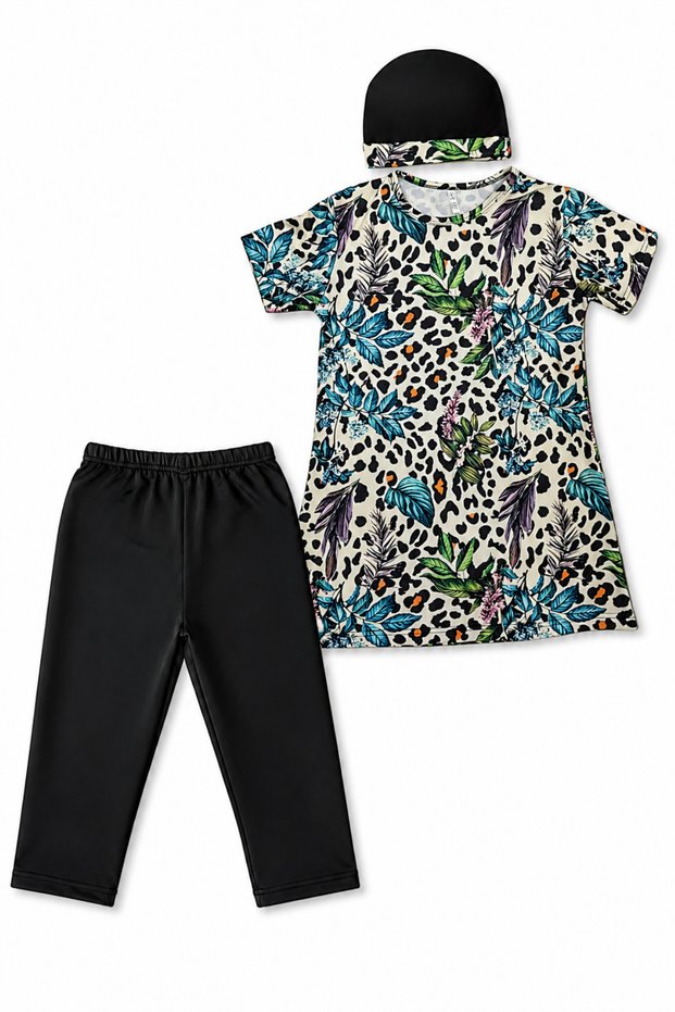 Leopard Pattern Girls' Tights Swimsuit Set Quick Drying Children's Swimsuit 11-16 Years Old Swimwear