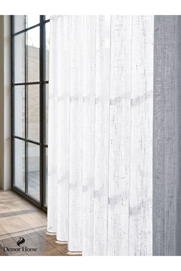 Off-White Luxurious Linen Textured 1/3 Dense Pleated Elegant Tulle Curtain | Ironing Is Not Necessary. | Dolgun Pile | Trending Product