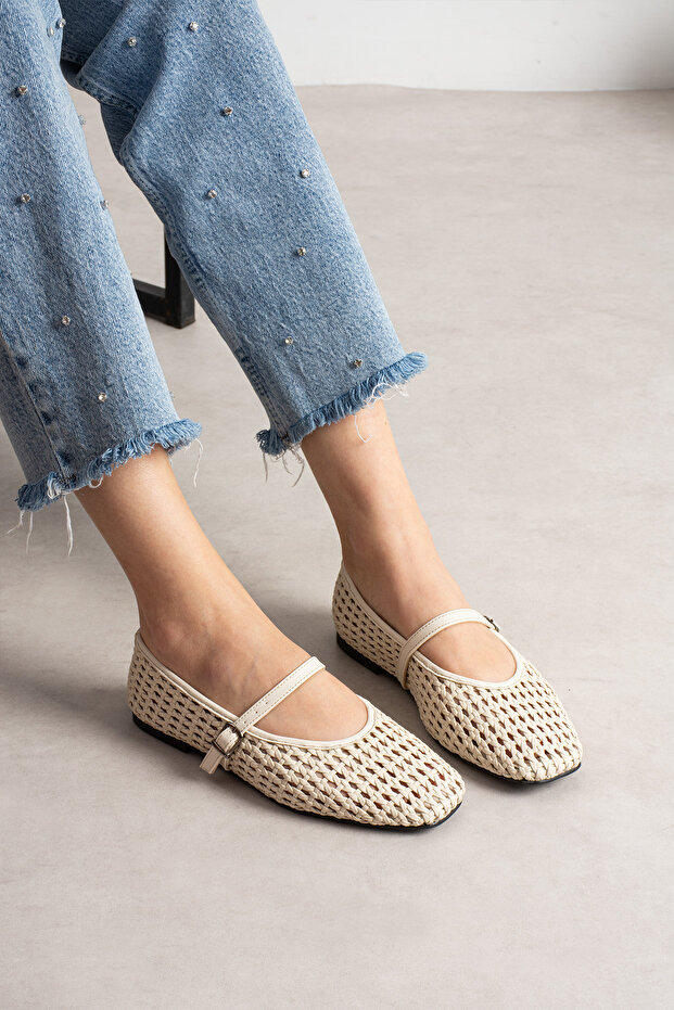 Madsen Knitted Patterned Mary Jane Flats – Comfortable Sole Summer Women's Shoes