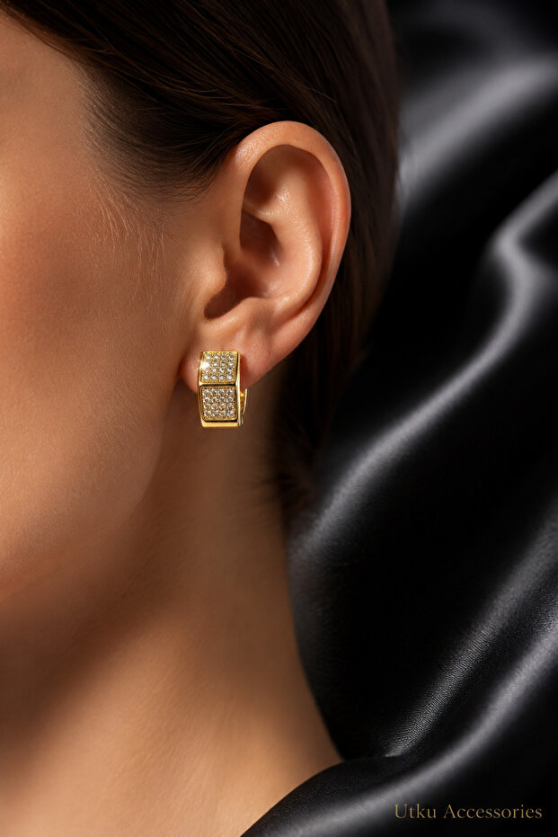 Xuping Sparkling Stone Embellished Square Design Steel Earrings