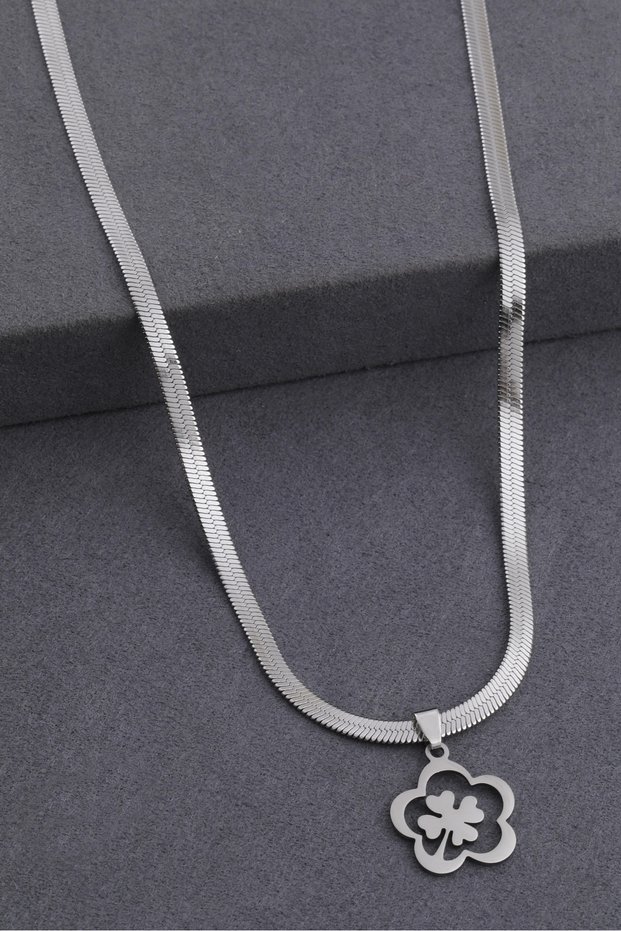 316 L Stainless Steel - Anti-Allergic - Non-Tarnish Silver - Clover - Design Necklace