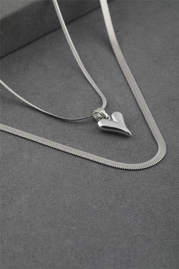 316 L Stainless Steel - Anti-Allergic - Non-Tarnish - Steel Double Italian Chain - Full Steel Heart - Design Necklace