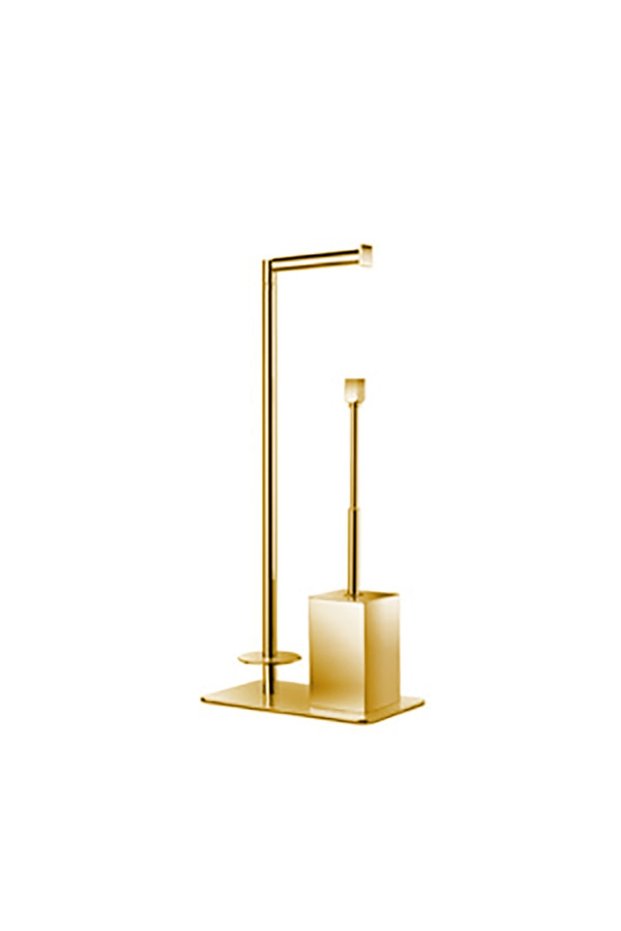 Square Footed Toilet Paper Holder + Toilet Brush Holder - Gold